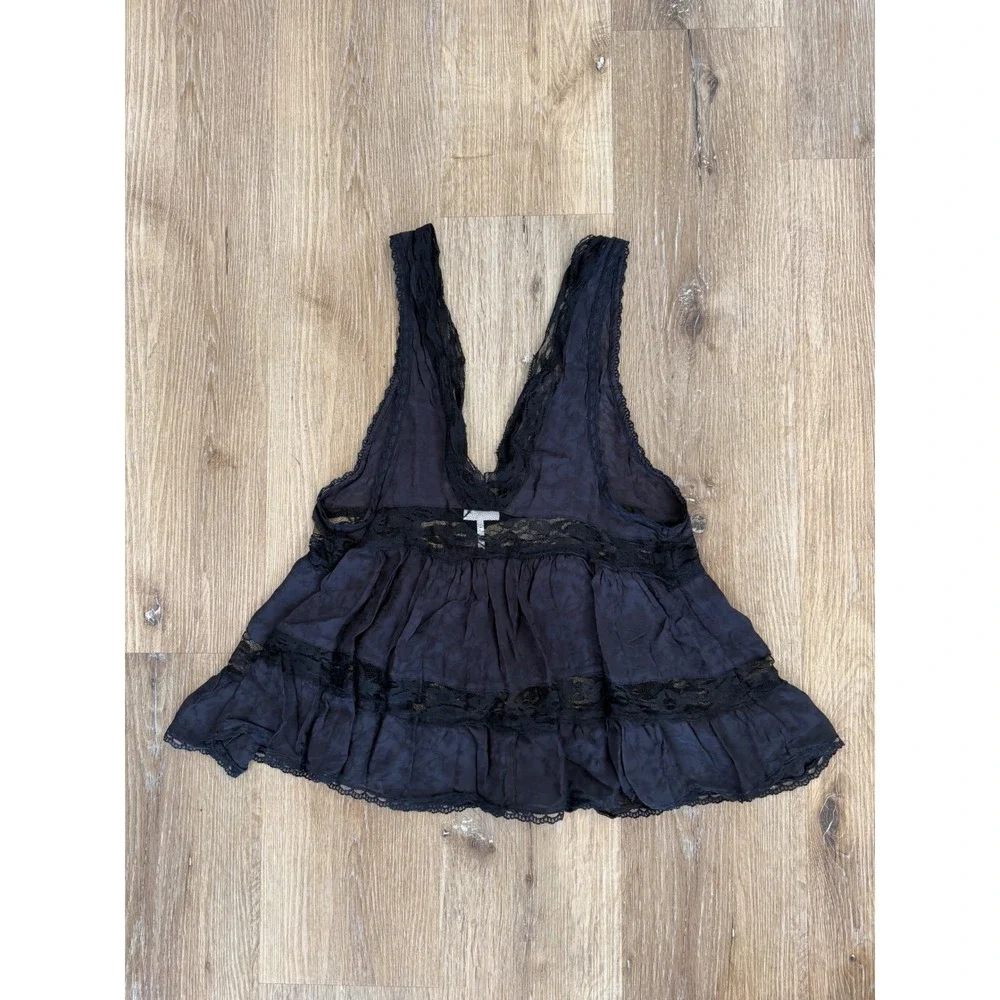Free People Intimately Lace Babydoll Tank Women S Black Boho Tiered Fairy Gothic